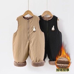 婴儿背带裤秋冬加绒卡通男宝背心式连体裤子童装女宝棉裤冬季外穿
