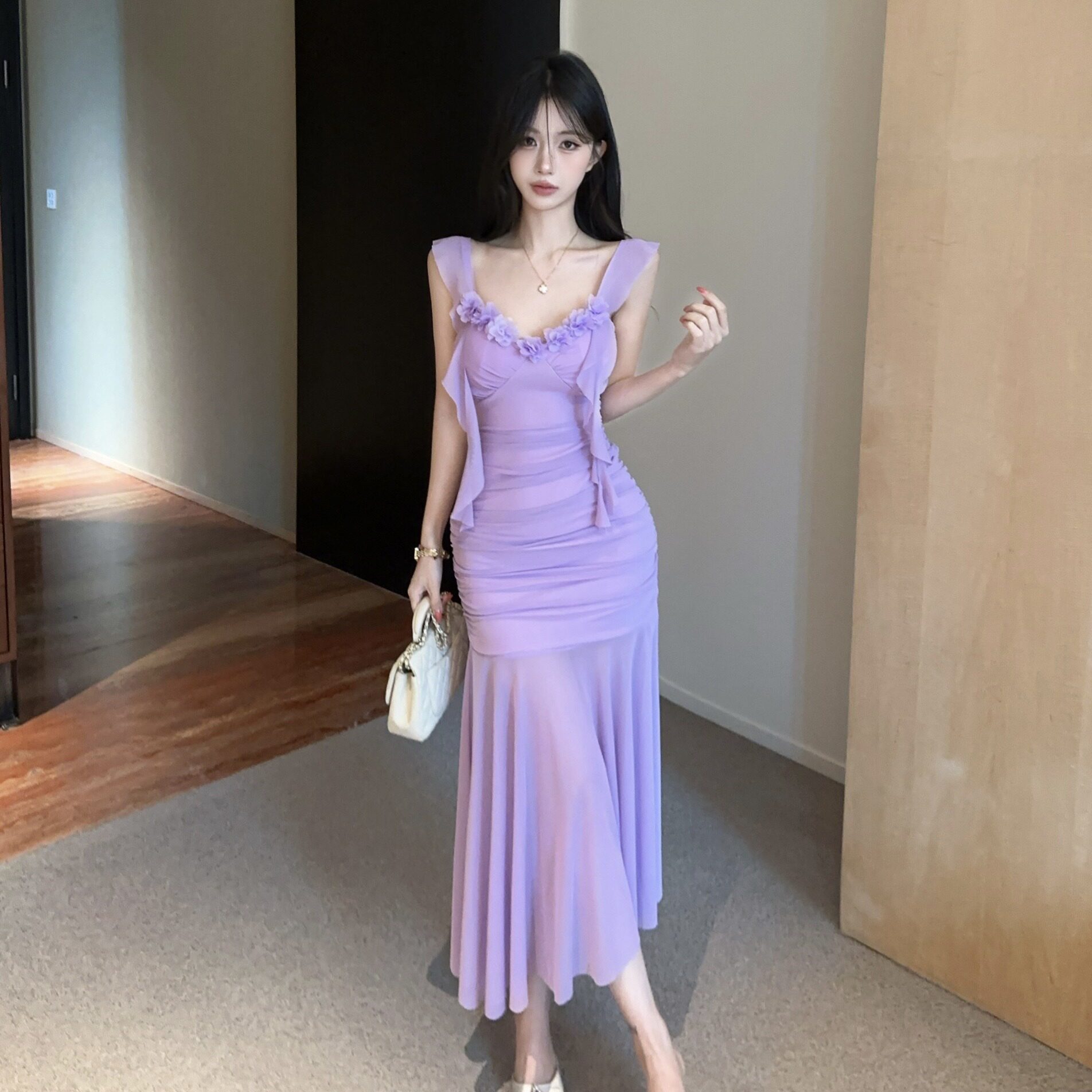 性感鱼尾长裙网纱吊带连衣裙