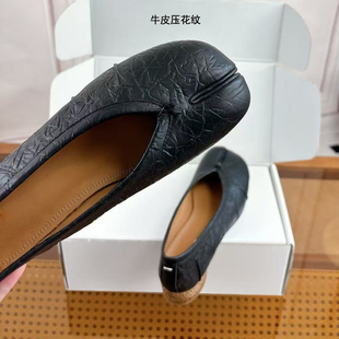 小众设计师分趾鞋女2026新款夏季牛皮压纹芭蕾鞋褶皱粗跟百搭单鞋