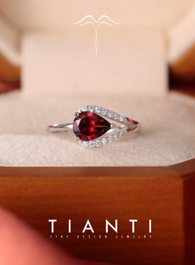 TIANTI小众设计感石榴石纯银戒指