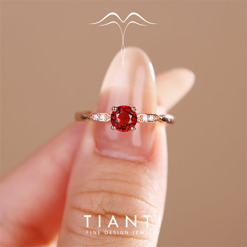 TIANTI天缇鸽血红石榴石纯银戒指