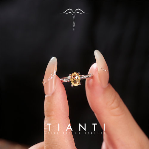 简约通勤款天然巴西黄水晶银戒指