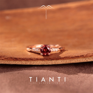 天然红石榴石宝石戒指星辰S925纯银镀18K金简约通勤款 送女友礼物