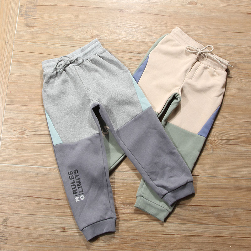 外贸出口男童中小童抓绒印花长裤