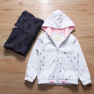 外贸女童外套春装新款中小童纯棉毛圈印花卫衣韩版女孩连帽开衫潮