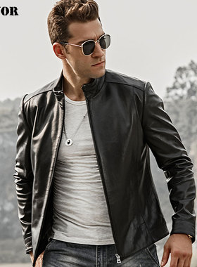 新款海宁真皮皮衣男修身机车皮夹克男士韩版休闲薄款帅气外套