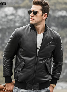 秋冬新款真皮羽绒服男短款棒球领海宁皮衣修身帅气真皮夹克男