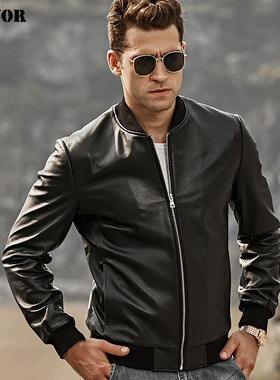 新款海宁真皮皮衣男棒球服韩版修身帅气皮夹克男士绵羊皮外套