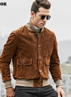 秋季新款真皮皮衣美式休闲猪皮皮衣粗犷工装猎装男士真皮外套