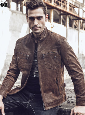 春秋新款真皮皮衣男修身短款机车夹克薄款单装猪皮真皮外套男