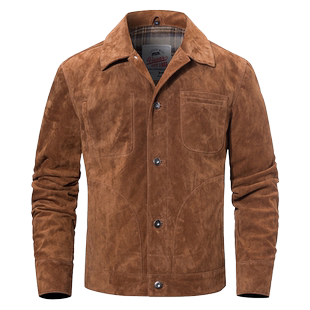 海宁秋冬新款真皮皮衣男美式休闲真皮皮夹克粗犷猪皮加棉男士外套