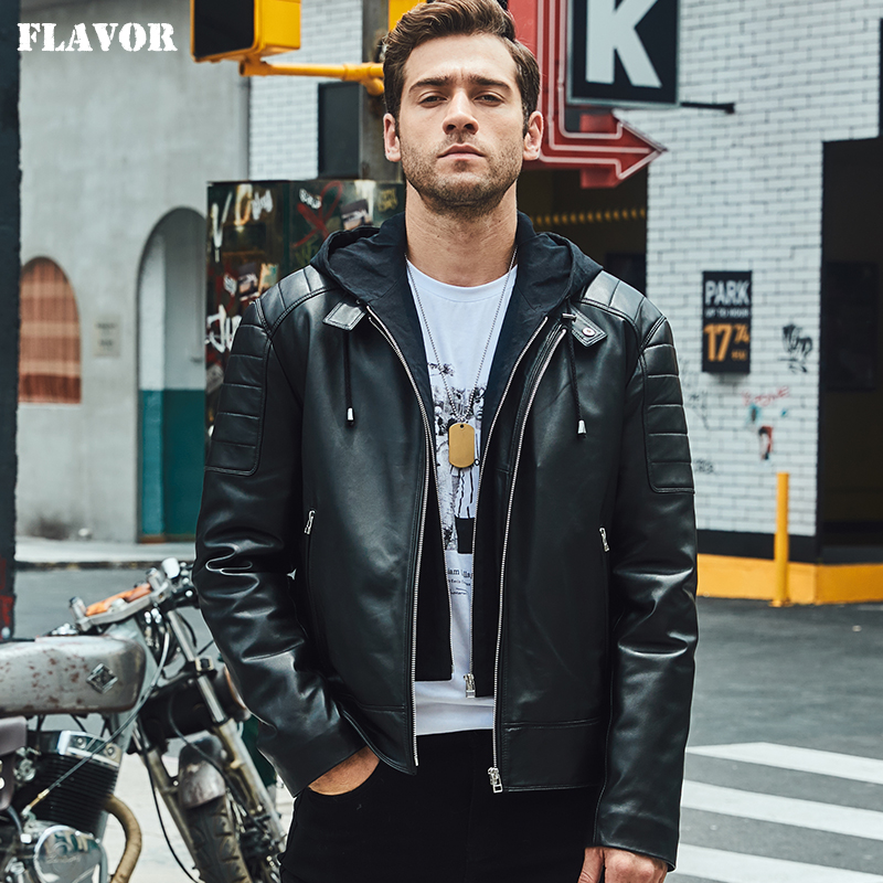 真皮皮衣外套连帽FLAVOR/佛兰诺