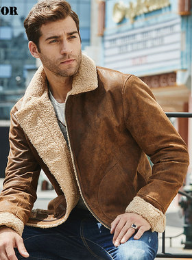 海宁秋冬上新海宁真皮皮衣男复古休闲美式真皮外套男加毛保暖大衣