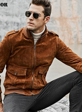 新款真皮皮衣男猪皮粗犷耐磨美式皮衣猎装男真皮机车夹克外套