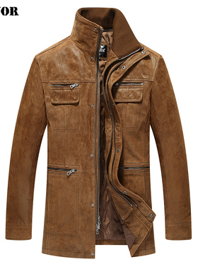 FLAVOR/佛兰诺2022秋冬新款真皮皮衣男猪皮立领长款加棉保暖外套