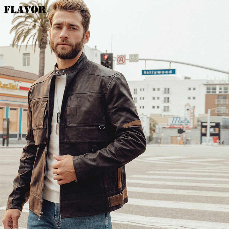 春秋新款真皮皮衣男真皮夹克短款立领加棉机车真皮夹克外套男