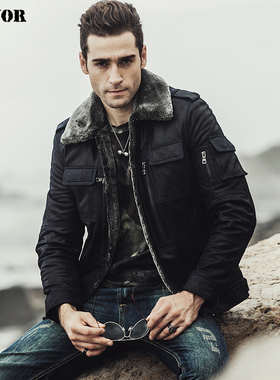 秋冬新款真皮皮衣男加厚加棉翻领复古休闲海宁真皮皮草男外套