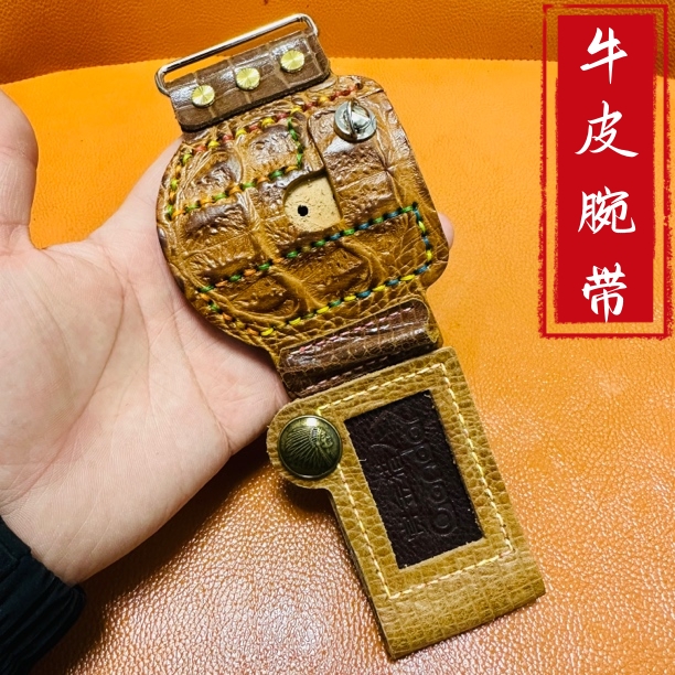 高端牛皮腕带魔术贴渔轮腕带