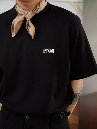 Simple Project 倒转LOGO徽标印花宽松半袖小领口休闲短袖t恤男潮