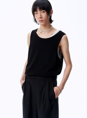 Simple Project米字格宽松男士背心潮夏季新款无袖t恤男坎肩上衣