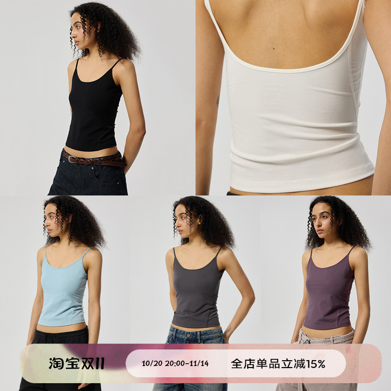 针织深U领紧身短款百搭吊带女