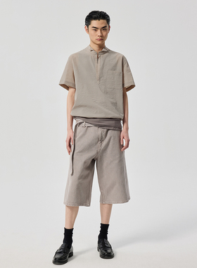 Simple Project*Twisted Belted Shorts灰紫色成衣染色弧形短裤