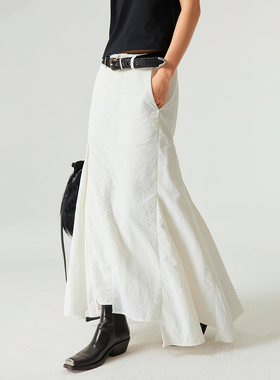 Simple Project 尼龙微皱肌理感插片设计高低下摆鱼尾裙 半身裙女