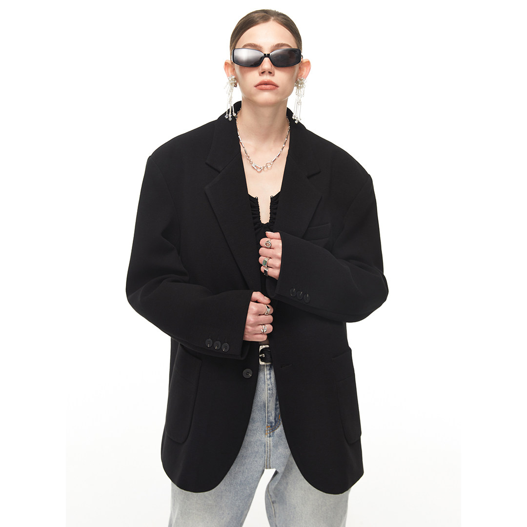 磨毛边廓形西服外套Wool Blazer Coat