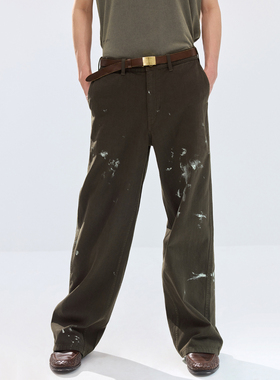 Simple Project*Painted Trousers 成衣染色人字纹银色泼墨直筒裤