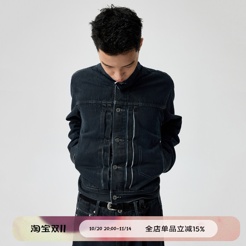 涂层刷蜡修身牛仔短夹克