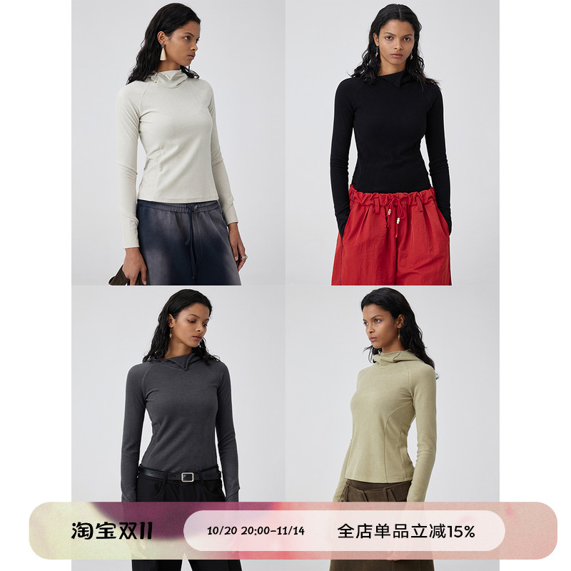 女款多色连帽羊毛长袖tee