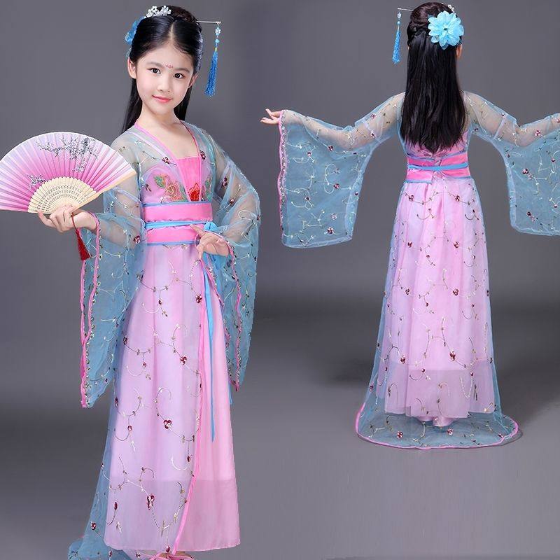 儿童古装仙女古筝古装拖尾小贵妃裙宫廷女童摄影唐超仙汉服连衣裙