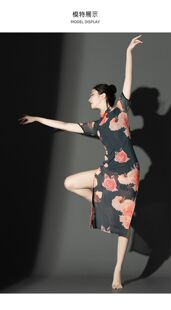 新款旗袍舞蹈服练功服网纱弹力专用国风表演演出服高开叉高端旗袍