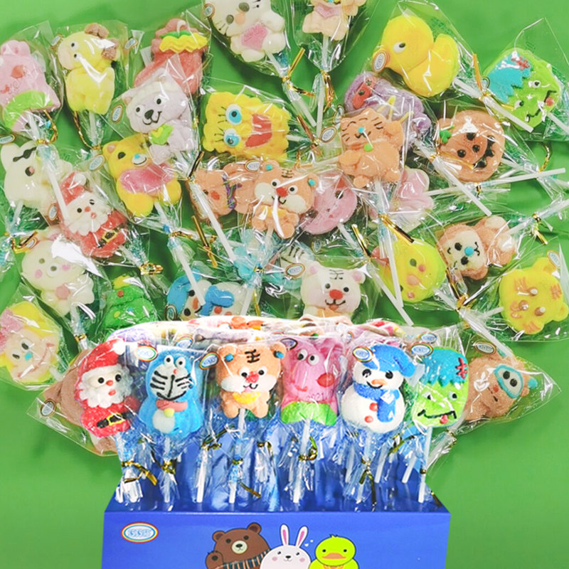 儿童节兔子牛头鸭子小猪卡通棉花糖棒棒糖可爱造型网红糖果零食