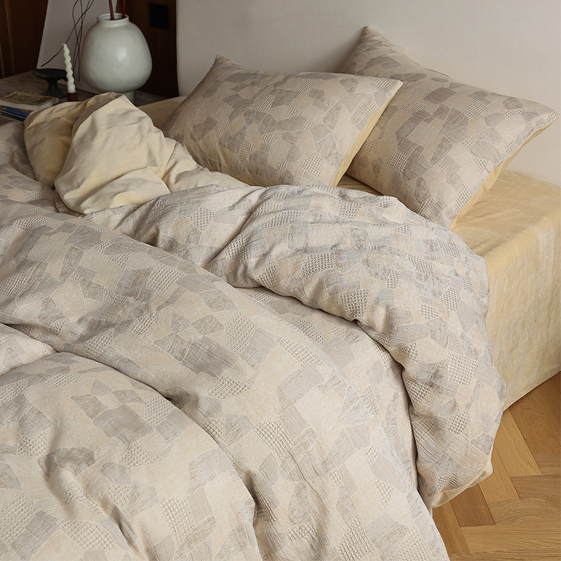 A版60支全棉提花+B版牛奶绒四件套 复古高级感秋冬季加厚宝宝绒