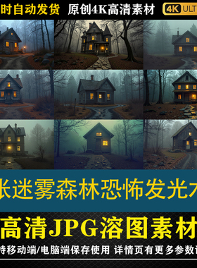 184.45张迷雾森林恐怖发光木屋cos特效合成后期修图素材PS底图