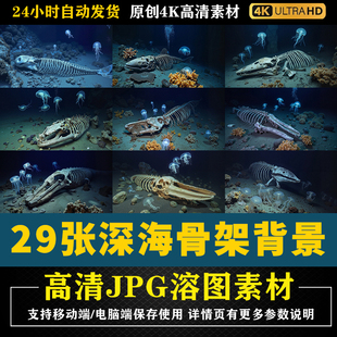 550.海底鲸鱼骨架水母残骸发光水母合成影楼PS后期修图背景素材