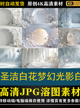 342.9张圣洁白花梦幻光影白蝶cos特效合成影楼后期修图背景素材