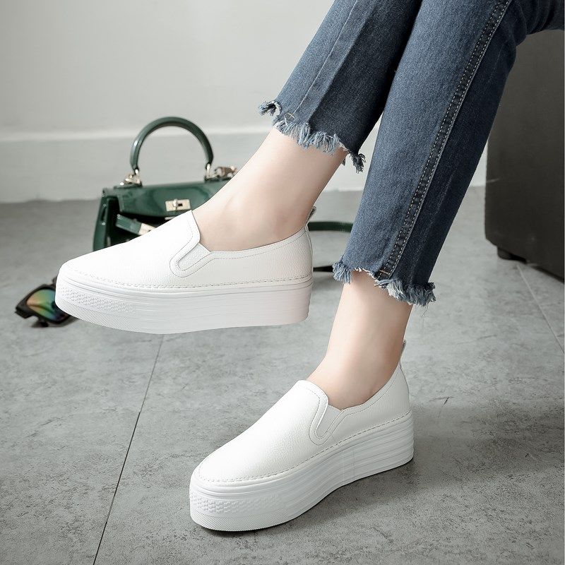松糕厚底鞋休闲真皮小白鞋女增高显瘦懒人一脚蹬乐福鞋单鞋平底鞋,女鞋,浅口单鞋,淘宝优惠券,粉丝福利购,淘宝优惠卷