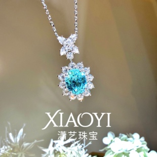 富家千金实验室培育帕拉伊巴项链6ct 925银镀金