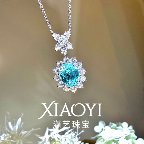 富家千金实验室培育帕拉伊巴项链6ct 925银