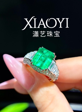 宝家天花板木作色【培育】5ct祖母绿老钱风戒指925银