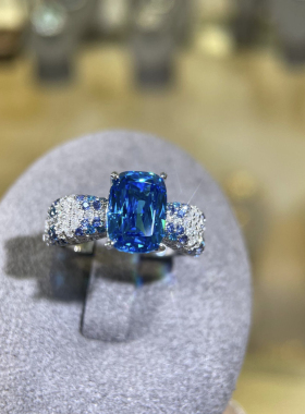 镇店之宝高定3.6克拉海蓝宝阿育王切渐变满天星银镀金