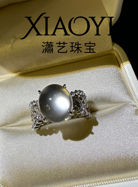 露珠光玻璃种小钢蛋戒指高级大气夜明珠水沫玉925银镀金