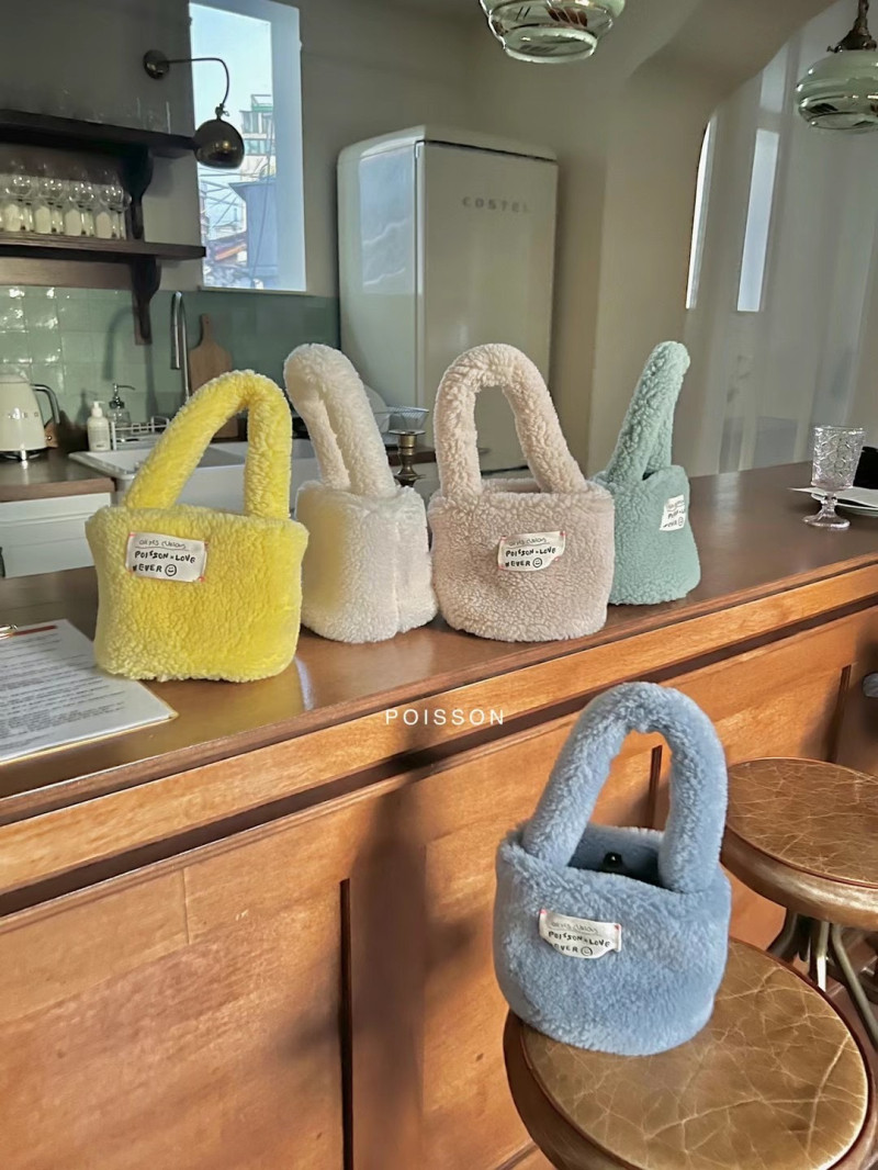 韩国poisson正品儿童可爱毛绒绒拎包贴布手提包包