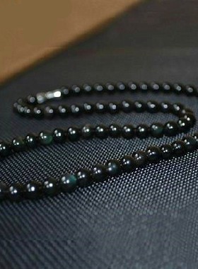 天然彩虹眼黑曜石项链高街男女款