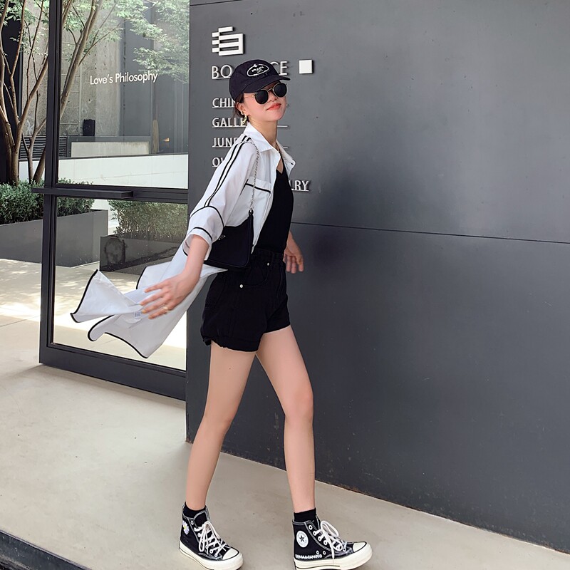 衬衫女春夏季收腰白色衬衣上衣长款内搭设计感小众七分袖宽松女装