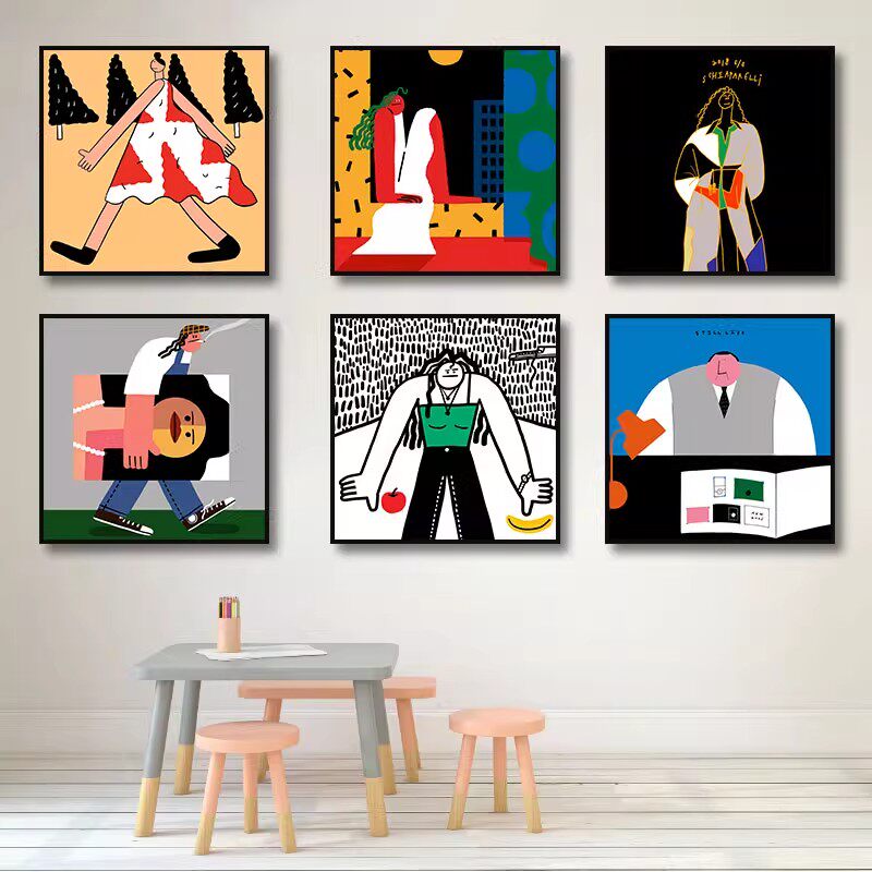 简约现代ins墙面趣味挂画动漫卡通插画背景墙网红装饰画鞋柜摆画