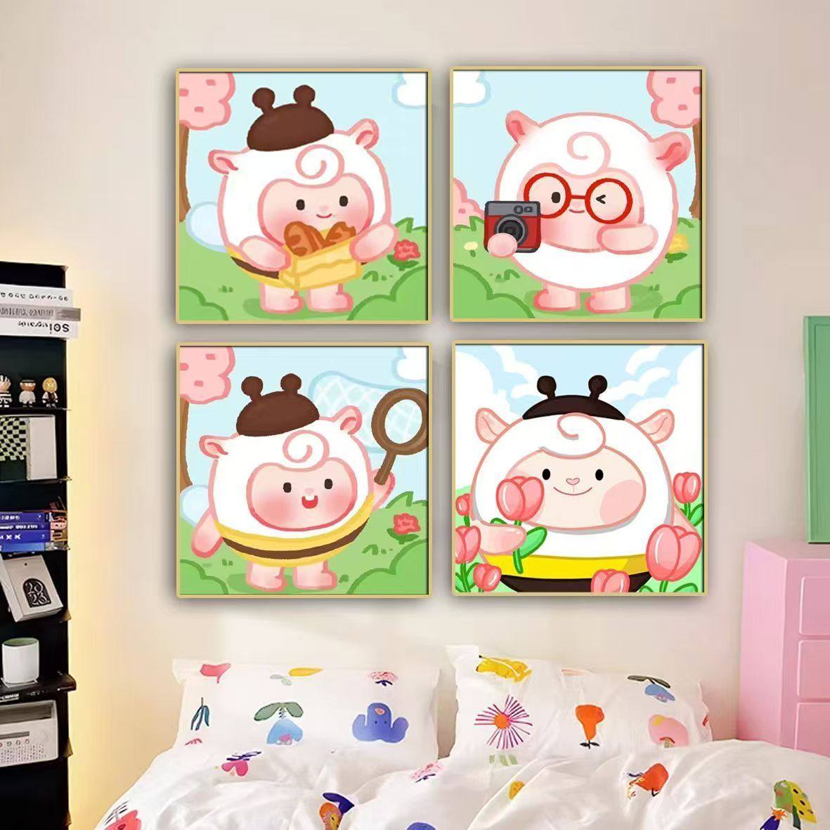 蛋仔派对dongdong羊装饰画卧室儿童房男孩女孩房间壁画卡通挂摆画