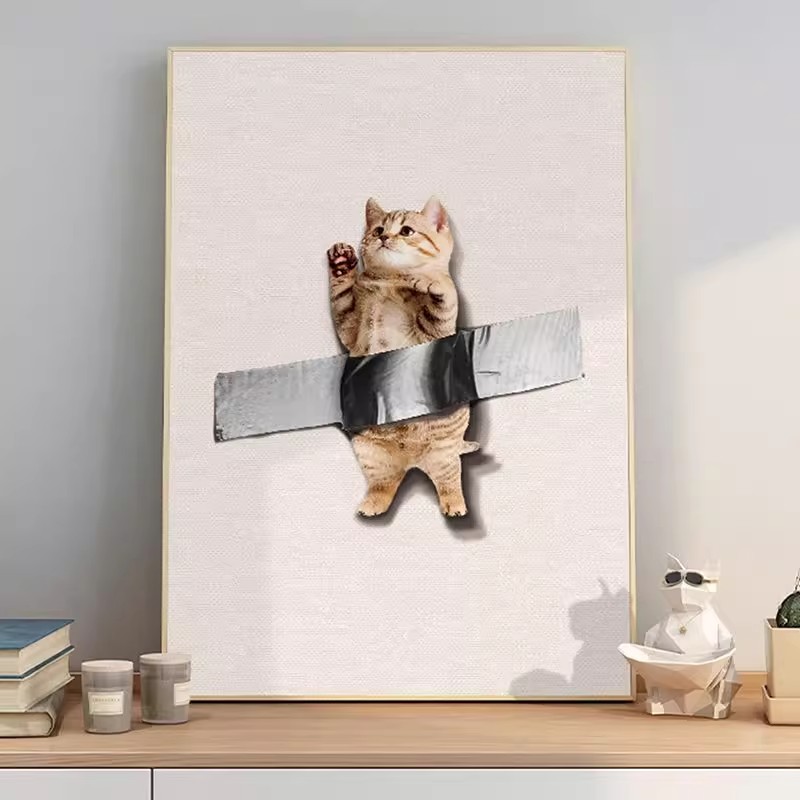 北欧客厅猫咪装饰画ins趣味宠物蓝猫玄关画可爱动物餐厅墙面挂画图片